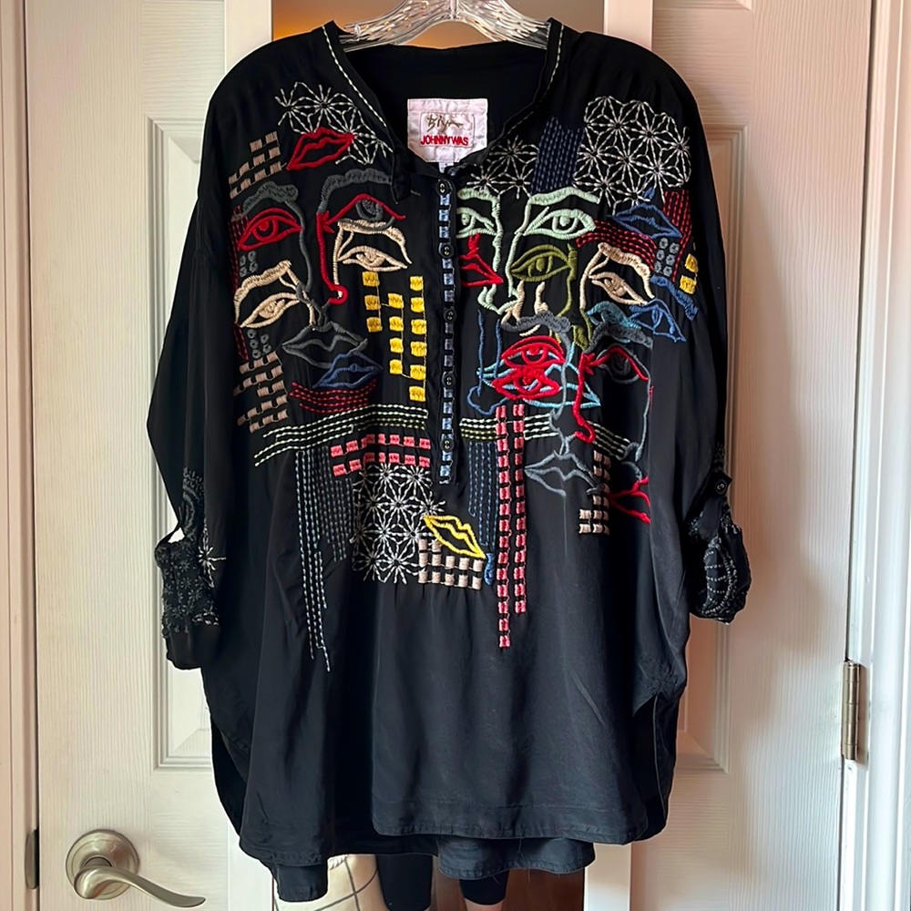 Johnny Was Biya Sunniva Blouse Top Black Small